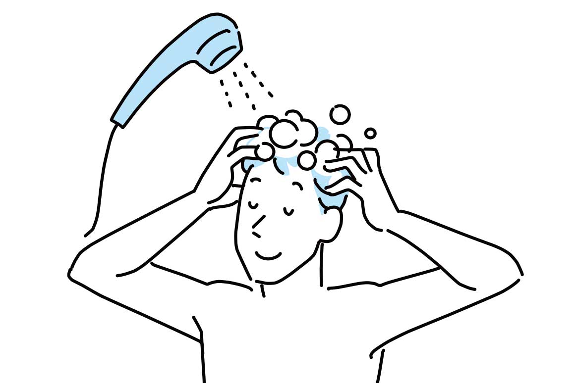 髪を洗う男性のイラスト